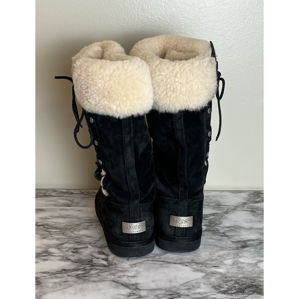 Ugg‎ Upside Black Sheepskin Shearling Fur Lined Boots Lace-Up Side Women's 8 - Picture 3 of 12
